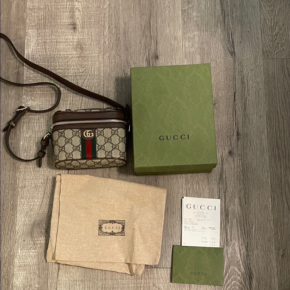 Gucci Beige and Brown Mini Bag with Green-Red Stripe